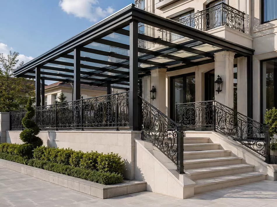EVA Home Dekorasyon çelik konstrüksiyon ve ferforje işleri modern giriş korkuluk ve çatı uygulaması
