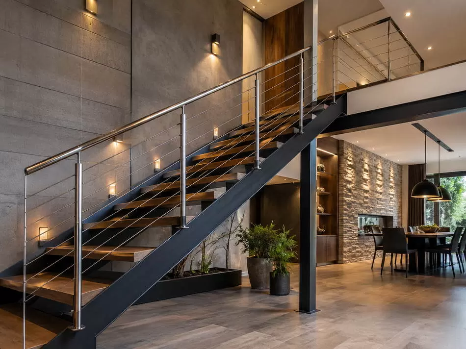 EVA Home Dekorasyon paslanmaz korkuluk ve çelik merdiven modern iç mekân uygulaması